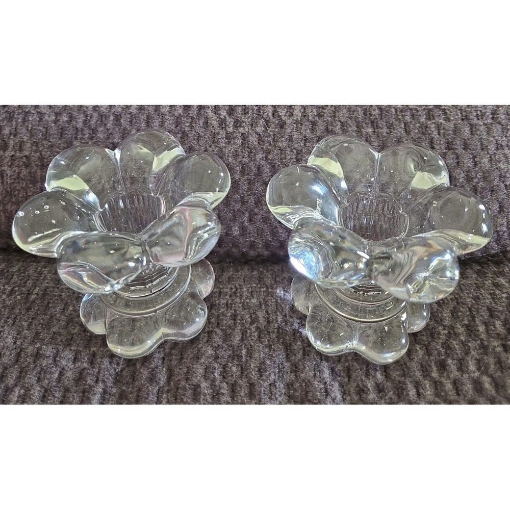 Vintage Heisey Banded Crystolite‎ Glass Candle Holders Pair Horace King 1566